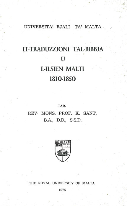 It-Traduzzjoni tal-Bibbja u l-Ilsien Malti 1810-1850