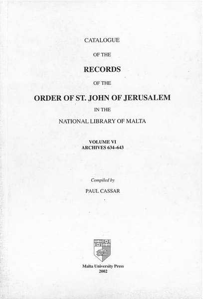 Catalogue of the Records of the Order of St John of Jerusalem in